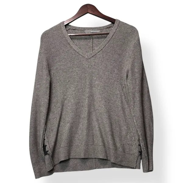 360 Sweater Womens Open Knit Back Panel Lambswool Blend Taupe L Minimalist Luxe - Image 3