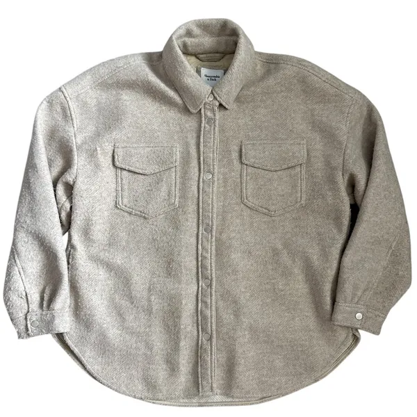 Abercrombie & Fitch Oversized Shacket Shirt Jacket Cream Size XL - Image 6