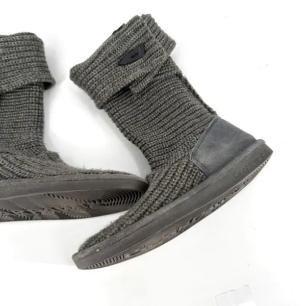 Bearpaw Womens Knit Tall Boots Sheepskin Footbed Fold Down Gray‎ Size 10 - Image 5