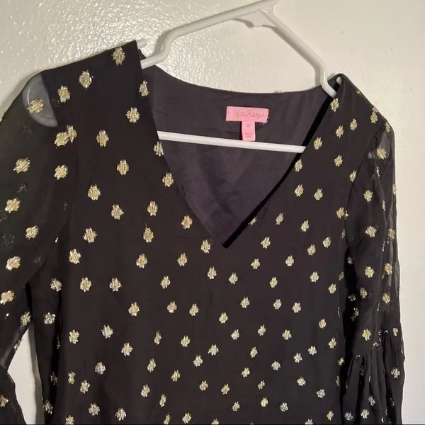 Lilly Pulitzer Women's Size 00 Caroline Silk Tunic Dress Black Gold Metallic - Image 8
