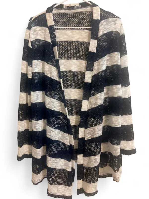 Retro Threads Open-Front Striped Women's Cardigan Sweater in Blue & Cream Sz L - Image 5