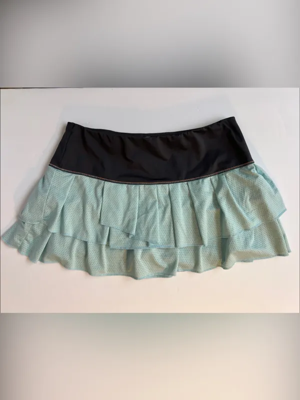 Lucky in Love Light Aqua Blue Ruffle Tennis Skirt with Charcoal Waistband - Image 7