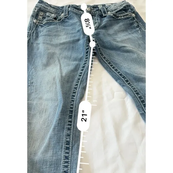 Miss Me Jeans Size 27 Womens Mid Rise Easy Crop Blue Distressed Embellished - Image 9