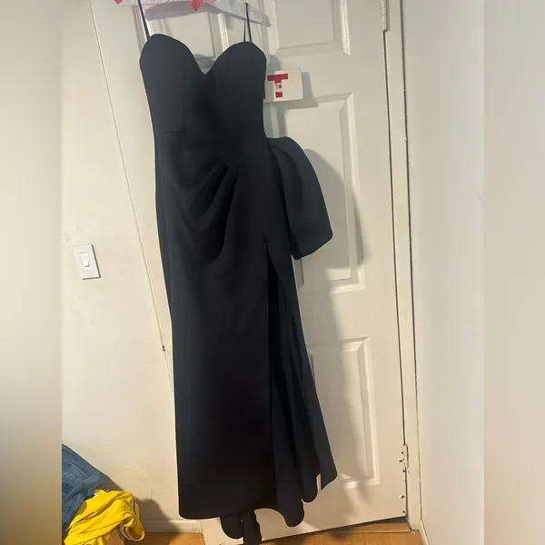 Jovani 07581 Gown with Side Slit and Bow (NAVY) - Image 4
