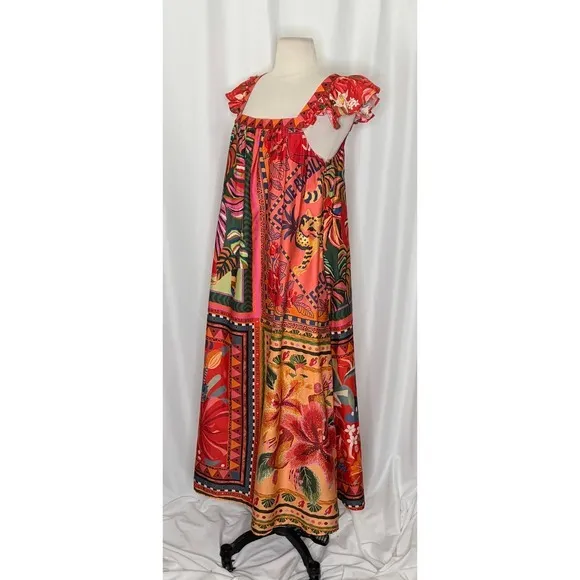 Anthropologie FARM RIO Mosaic Midi Dress Cotton Pockets Colorful Tropical Medium - Image 6