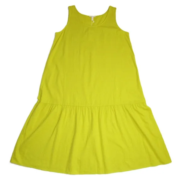 NWT Eileen Fisher Scoop Neck Midi Sunbeam Organic Cotton Ripple Tiered Dress L - Image 2