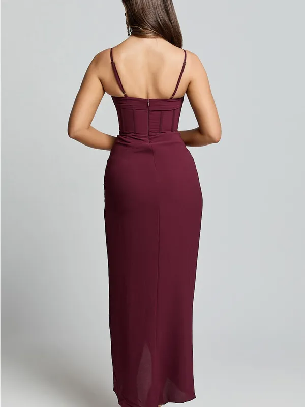 SHOWPO Andrina High Low Wrap Corset Midi Dress In Wine - Image 3