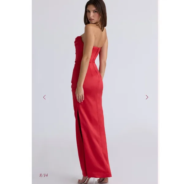 House of CB ADRIENNE Scarlet Satin Strapless Gown in red - Image 4