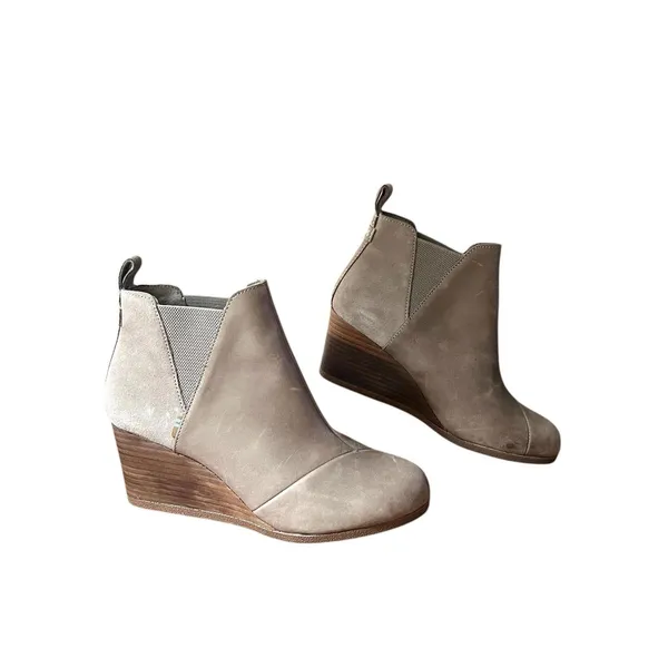 TOMS Boots Women's 8 Beige Leather Wedge Ankle Booties Pull On Casual Minimalist - Image 12
