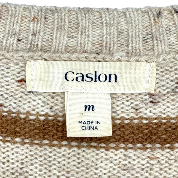 Caslon M Wool Blend Beige Tan Stripe Long Sleeve Crew Neck Sweater Knit Pullover - Image 6