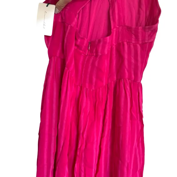 Anthropologie Line & Dot New Pink Fuchsia Striped Midi Sun Dress Size M - Image 8