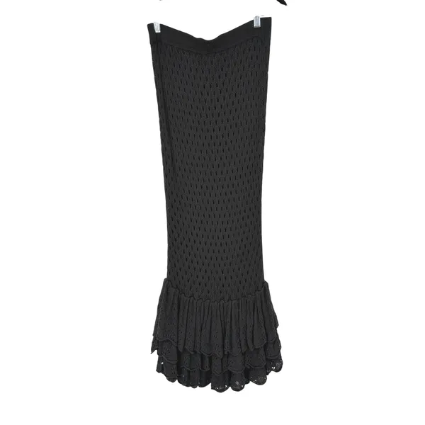 Beach Riot Black Pointelle Knit Ruffle Tiered Mermaid Maxi Skirt Medium‎ Beachy - Image 2