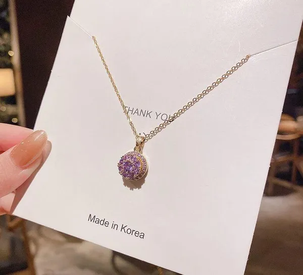 18K Gold Plated Purple Crystal Pendant Necklace for Women - Image 2