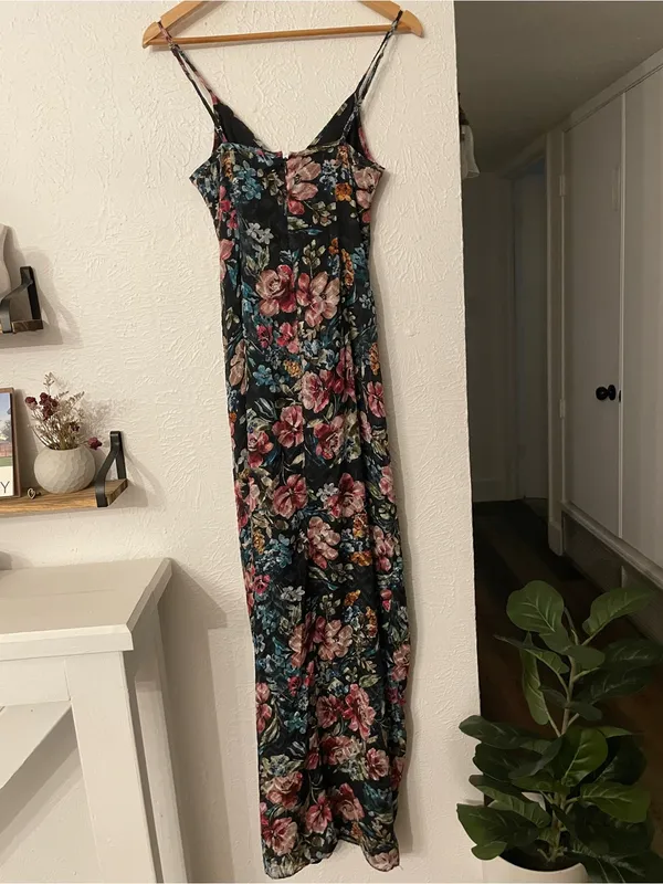 Amanda Uprichard Ellie Black Floral Maxi Gown Dress Multicolor Blossoms Small - Image 5