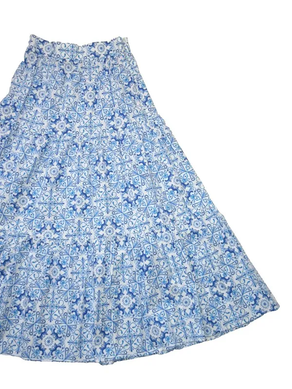 NWT Hill House Camilla in Blue Mosaic Cotton Tiered A-line Maxi Skirt M - Image 4
