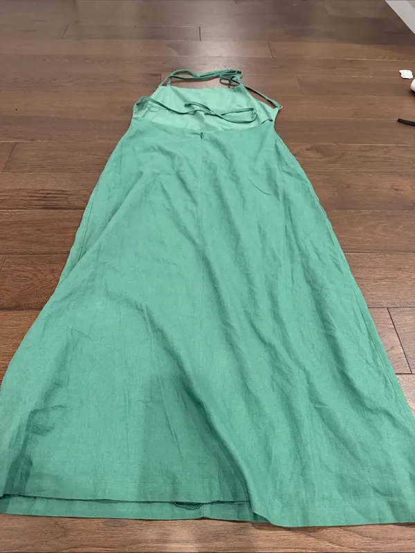 Zara Women's Green Linen Halter Dress NWT Large - C11-736 - Image 10