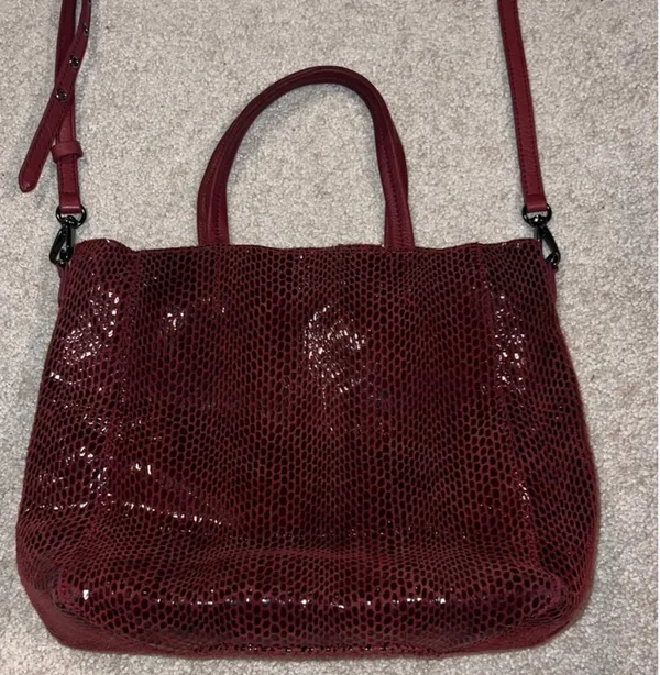 Sorial Burgundy Leather Textured Crossbody Tote Bag - Image 2