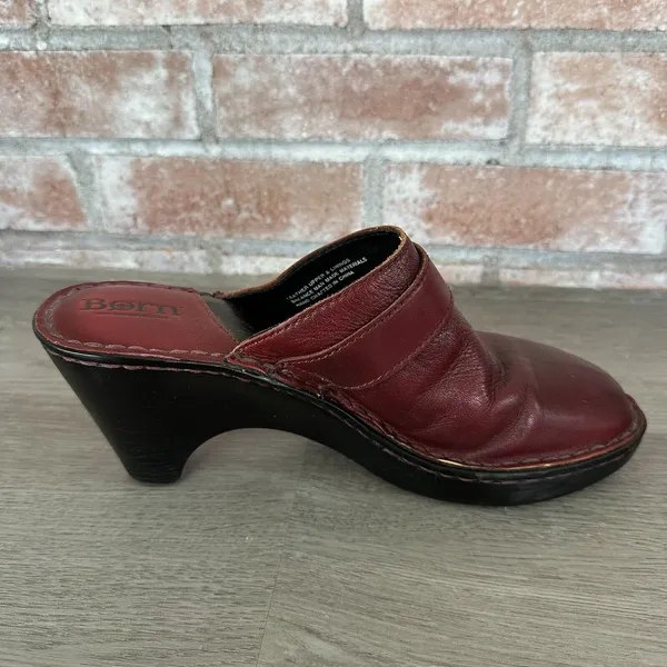 Born Slip On Clogs Red Burgundy Leather Y2K Size 9 Boho 90s Vintage Eclectic - Image 4