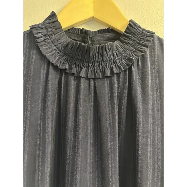 GLAM Navy Blue Tiered Mock Neck Mini Dress Sleeveless Ruffle Babydoll Size M - Image 10