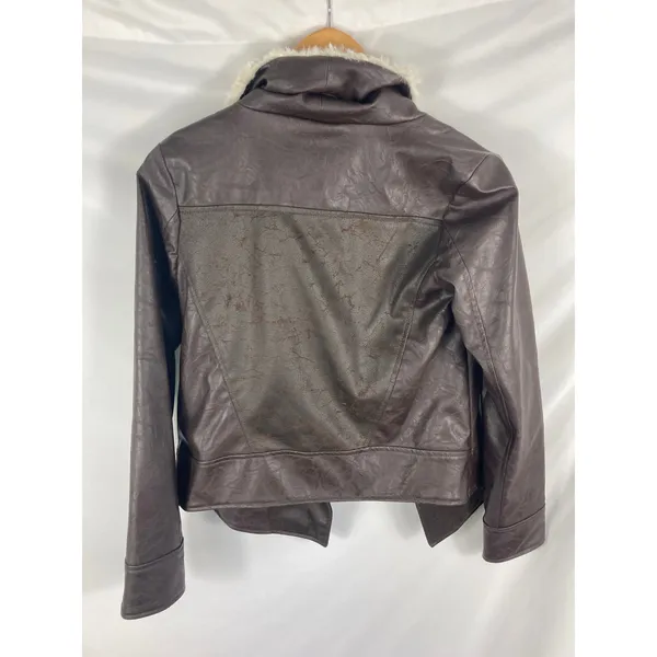 JACK Faux Leather Draped Front Fur trim Jacket Size Small - Image 4