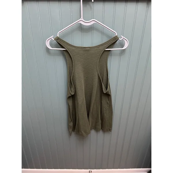 Free People Olive Green Ribbed Racerback Tank Top Medium Made in USA - Image 3
