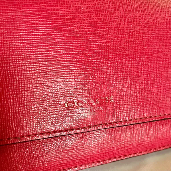 Coach Scarlet Pink Saffiano Leather Slim Soft Wallet #F49350 - Image 8