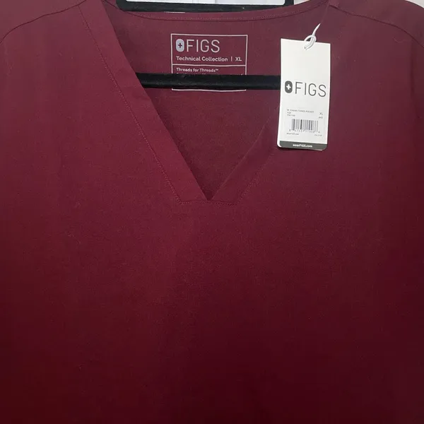 NWT FIGS Casma Three-Pocket Scrub Top - Womens Size XL - Burgundy - Image 2