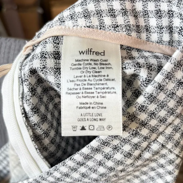 Wilfred Aritzia Gingham Wide Leg Trousers Black White‎ Checkered Side Zip Small - Image 11