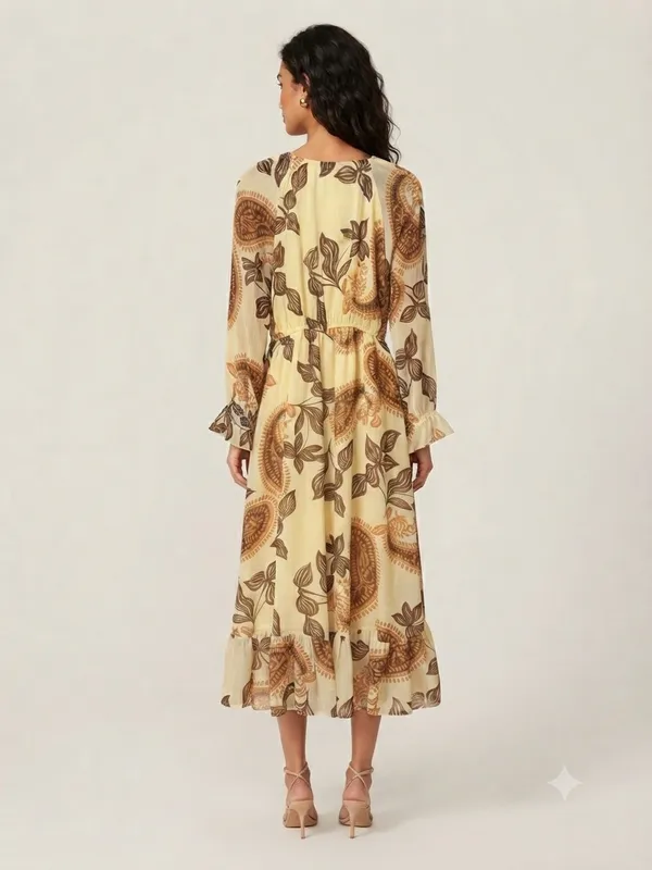 PATRONS OF PEACE Paisley Ruffle Maxi Dress S 17” p2p Pale Yellow $88 Retail NWT - Image 8