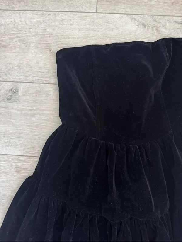 Nasty Gal Black Velvet Strapless Tiered Party Dress - Image 2