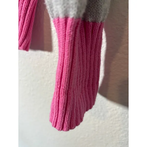LOFT Women's Size S Birdie Golf Pink Gray Striped Pullover Sweater Embroidered - Image 5