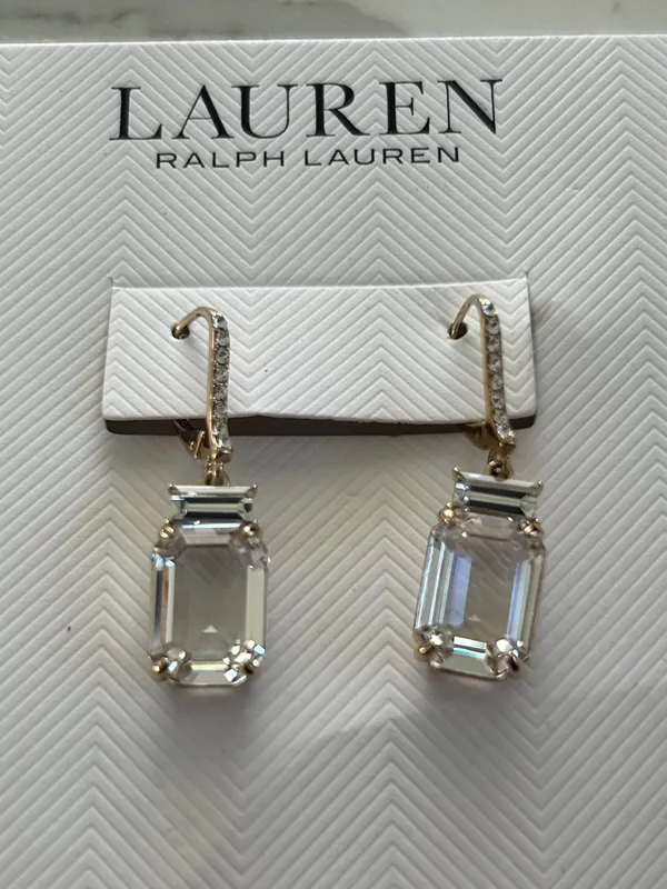 Lauren Ralph Lauren Gold-Tone Clear Crystal Drop Earrings NEW - Image 2