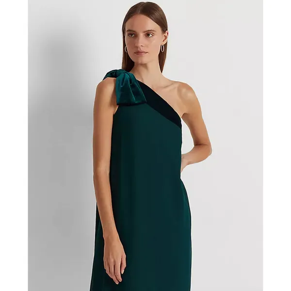 Lauren Ralph Lauren Chiffon One Shoulder Bow Velvet Dress Green Party US 6 NWT - Image 2