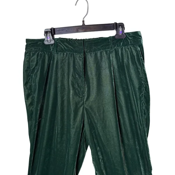 Old Navy Green Velvet Wide Leg Pants Womens L Taylor Trouser Holiday Flare - Image 3