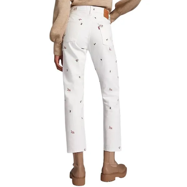 Anthropologie Women's Levis 501 Floral Embroidered Jeans White Size 29 Feminine - Image 2