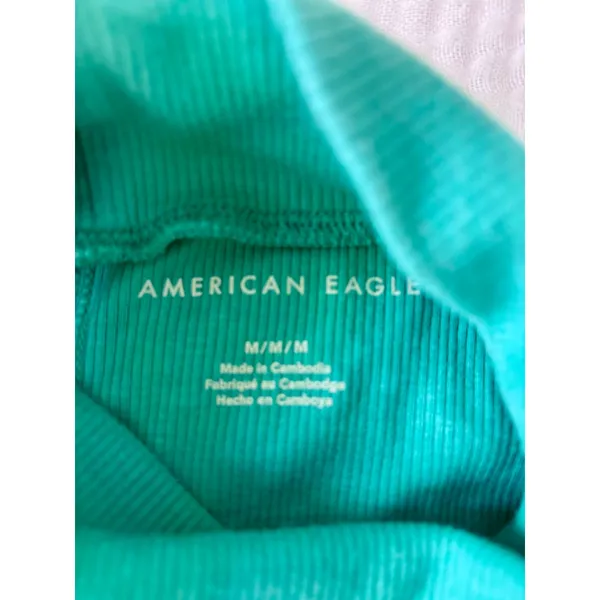 Women's American Eagle Outfitters Green Ribbed Long Sleeve Tee M - Image 3
