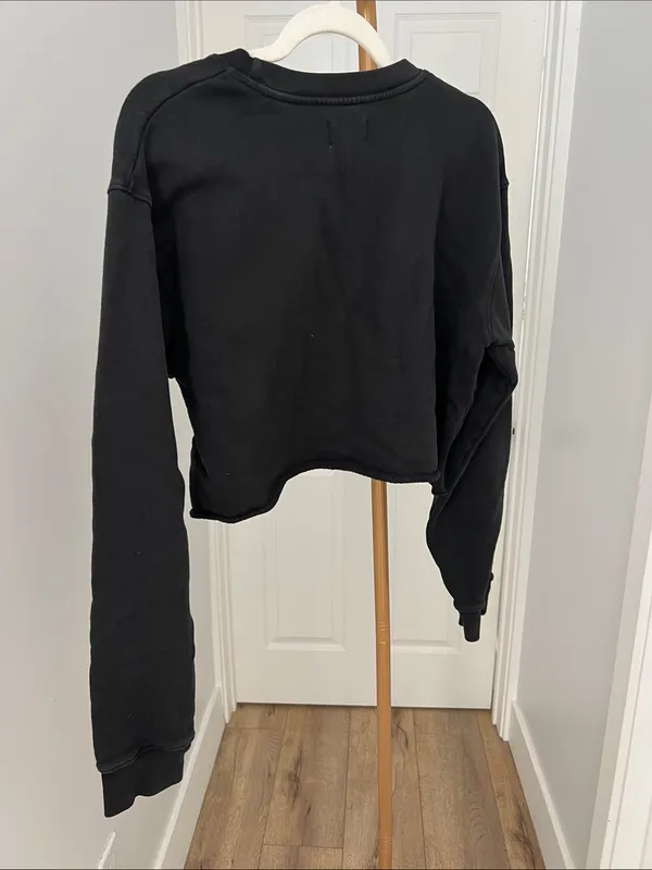 MATE the Label Black Crewneck Cropped Sweater Raw Hem Organic Cotton S - Image 2