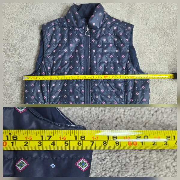 Ariat Puffer Vest Women’s Size Small Blue Floral Silver Reversible Zip Up - Image 14