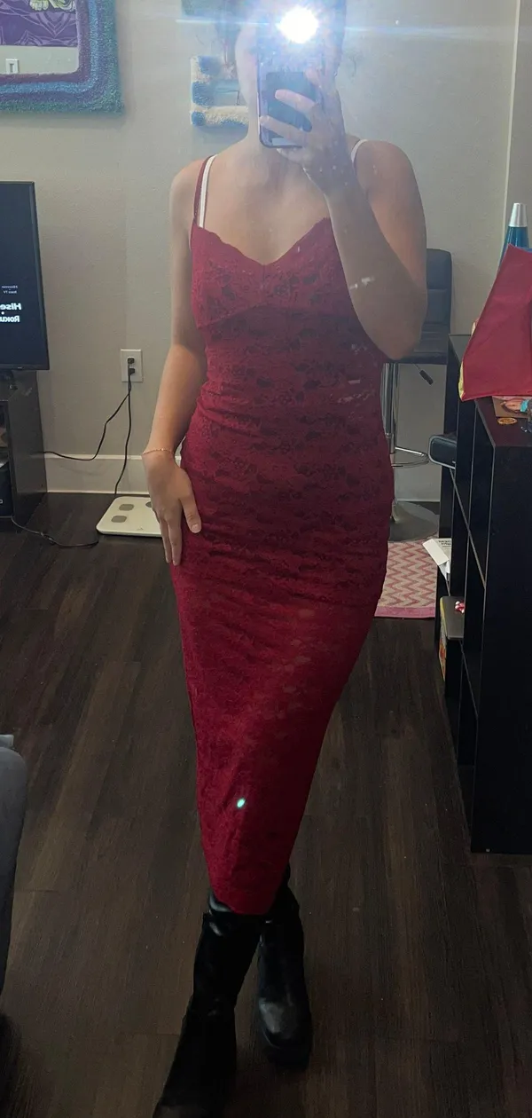 ThatsSoFetch Red Lace Maxi Dress - Image 3