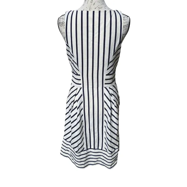 Maeve Anthropologie‎ Striped Lace Bib Fit Flare Dress Black White Size 6 - Image 6