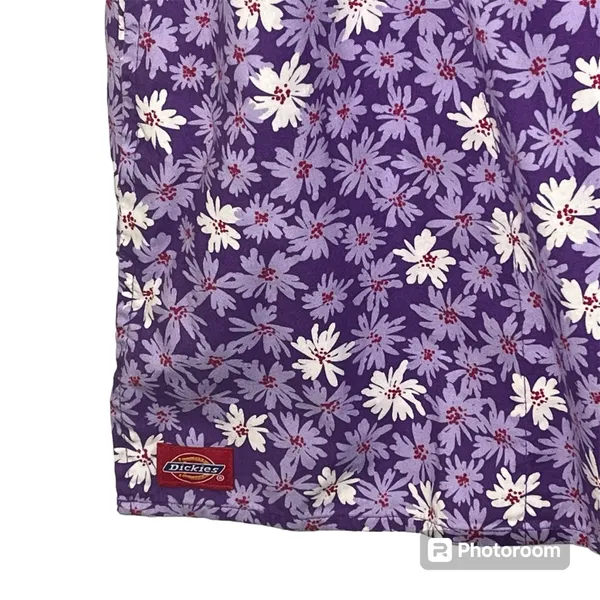 Dickies Floral Two Pocket Elastic Lilac Multicolor Scrub Top Size Medium‎ - Image 6