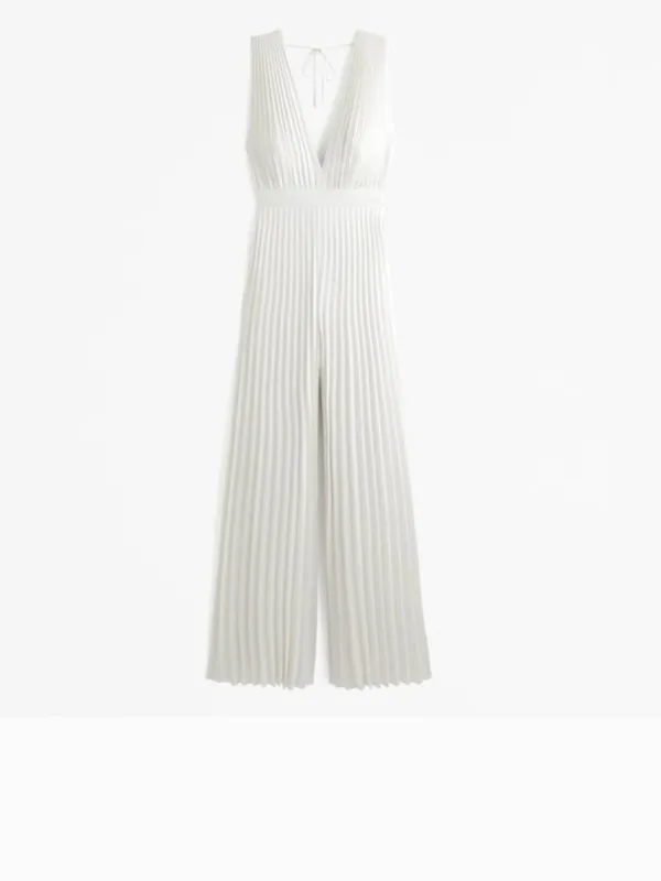 NEW $140 ABERCROMBIE & FITCH Giselle Pleated Jumpsuit In White Satin Silky - Image 6