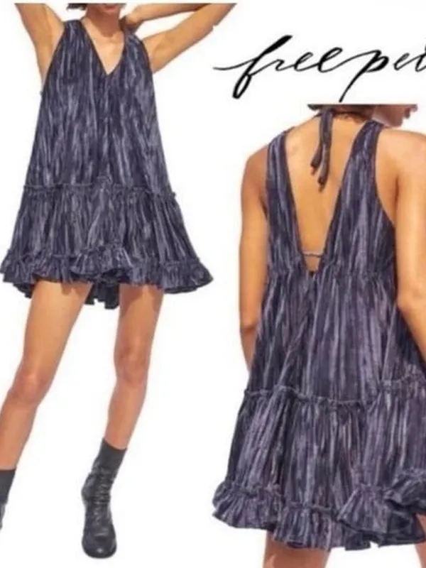 Free People Pleated Plush Swing Dress in Rare Night Size XS - Image 7