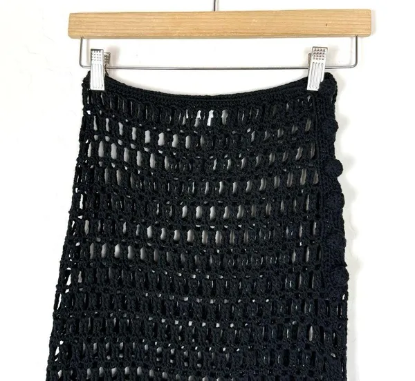 Revolve Superdown Black Crochet Midi Skirt Fringe - Image 5
