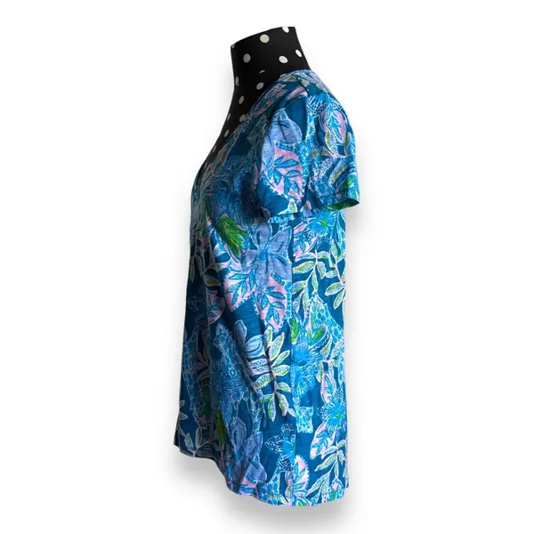 Lilly Pulitzer Womens Tee‎ Sz XS Macaw Blue Tall Me About It Etta Top Slub - Image 8