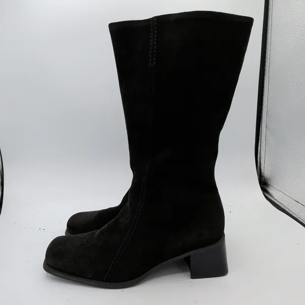 La Canadienne 14487 Black Suede Square Toe Block Heel Mid-Calf Boots Womens‎ 9 M - Image 2