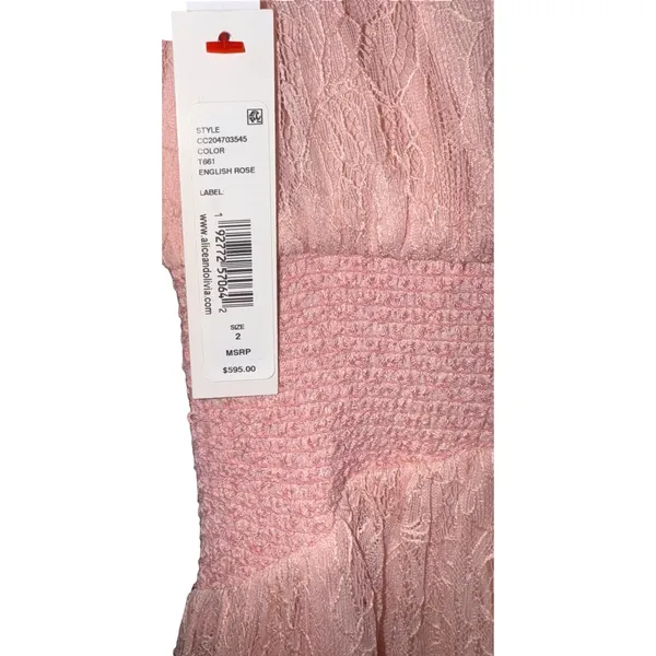 New‎ $595 ALICE & OLIVIA Charlsie Smocked Dress English Rose Pink Lace Long Sz 2 - Image 7