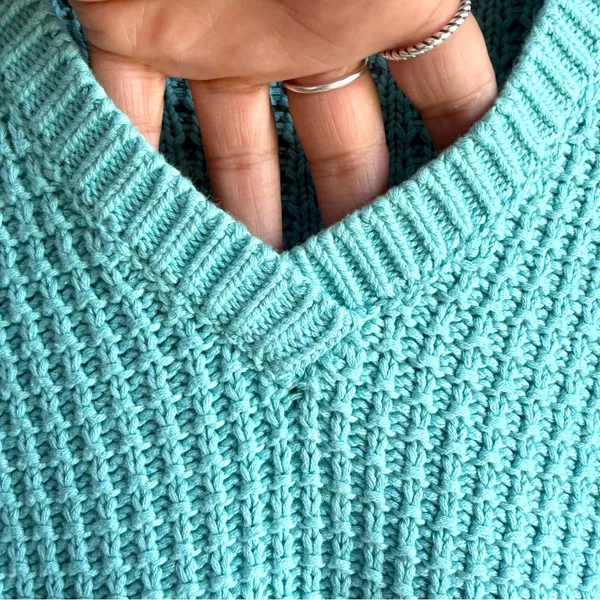 Sundance Womens Sweater Blue Green Chunky Knit Short Sleeve V Neck Size Small - Image 7