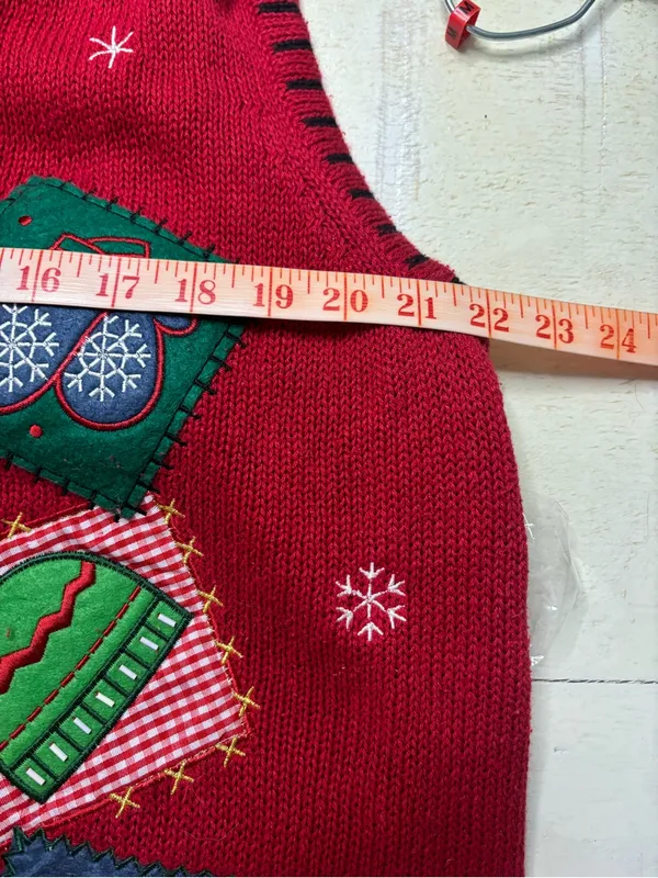 Vintage 90s Holiday Ugly Christmas Red Button Up Cargian Sweater Vest Size XL - Image 5