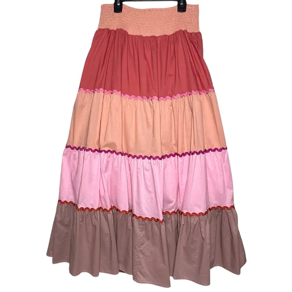 NWT EASEL Women’s Boho Tiered Color Blocked Pull on Smocked Maxi Skirt - Image 2